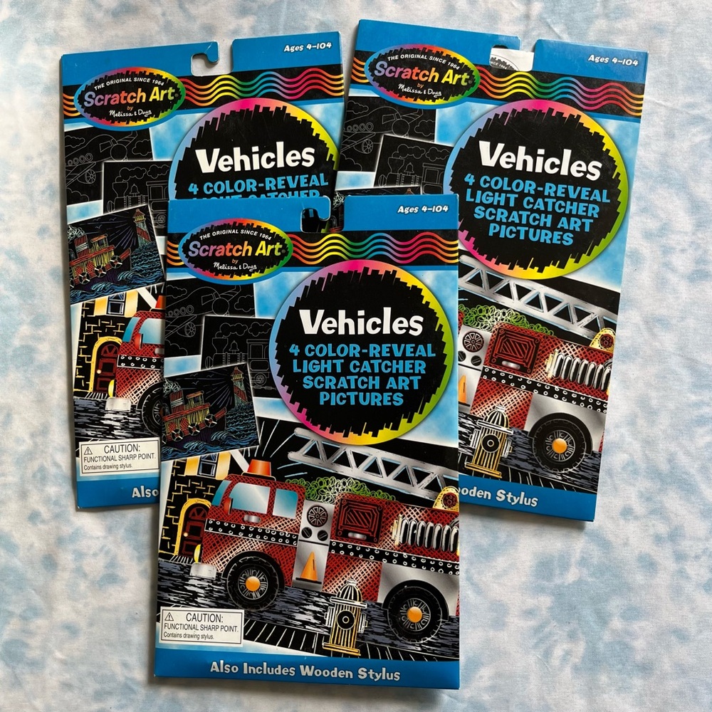 Lot of 3 Melissa & Doug Scratch Art: Vehicles craft activity kits - BRAND NEW